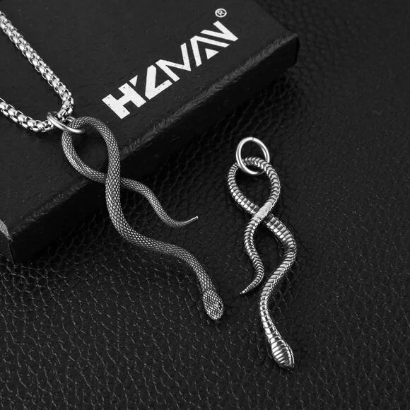 Men's02-Silver Gothic Snake Pendant Necklace - Stainless Steel Animal Jewelry